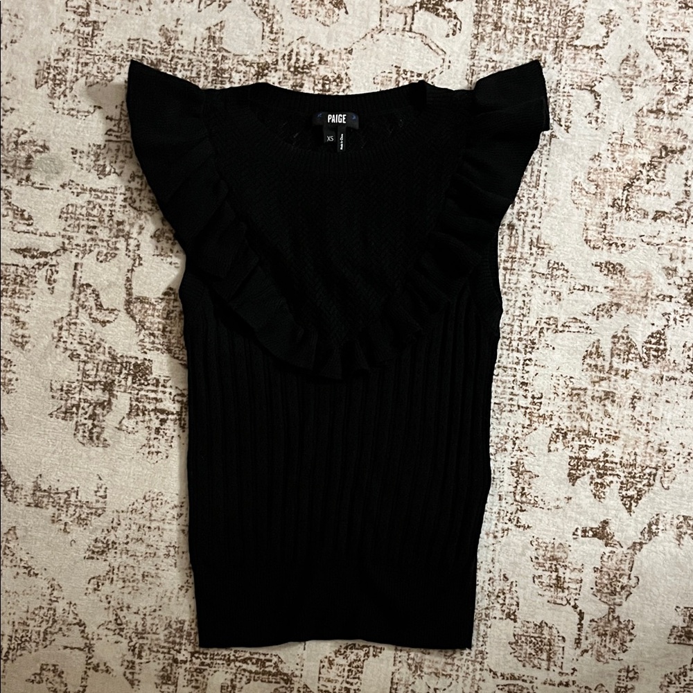 PAIGE Black Ruffled Knit Top